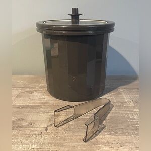 Vintage Tupperware Insulated Ice Bucket Tongs Push Button Lid Smokey Black Party